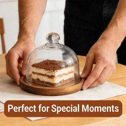 🍰 Mini Glass Dessert Dome with Wooden Base