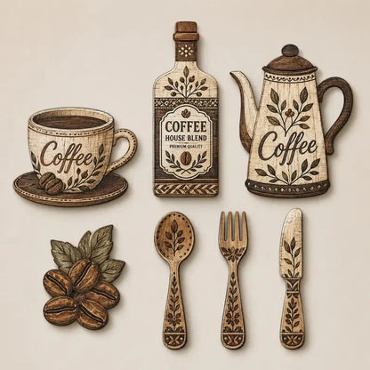 🔥7-Piece Wooden Coffee Kitchen Wall Decor Set – Vintage Farmhouse Coffee-Themed Wall Art