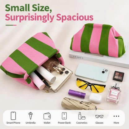 Women's Striped &amp; Diamond Dot Cloud Handbag – Lightweight Clip-Top Crossbody Bag for Everyday Style 👜