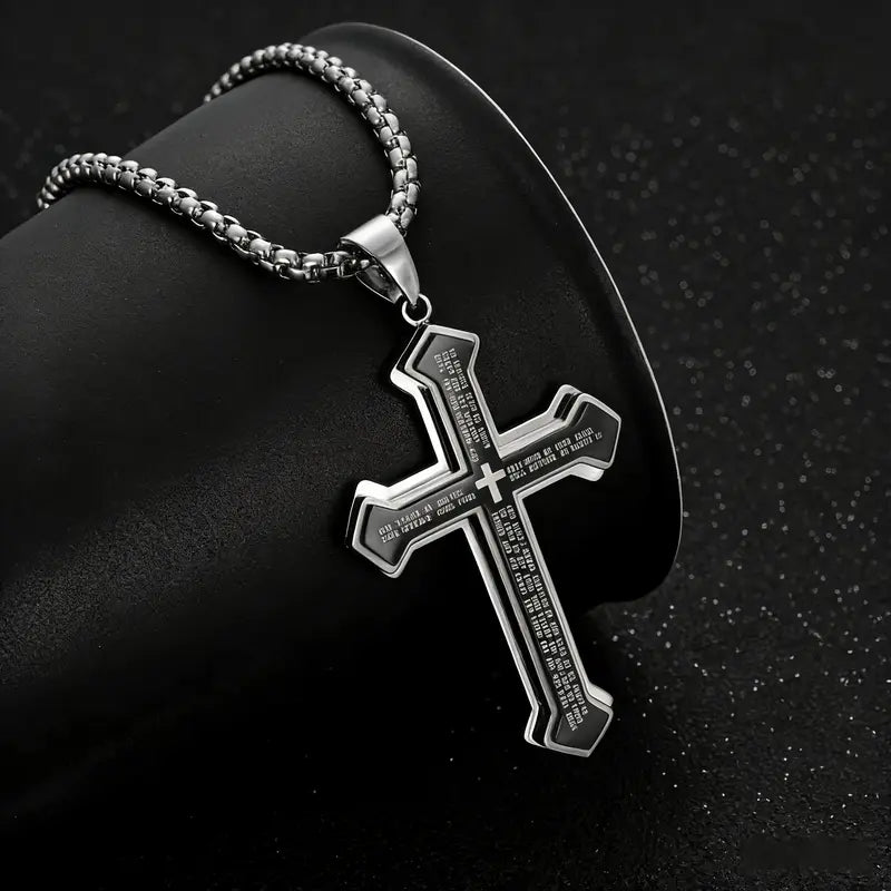 ✝️ Wear Your Faith, Not Just a Necklace – Engraved Bible Verse Cross in Stainless Steel
