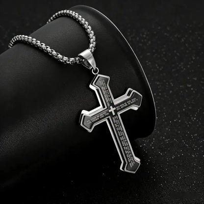✝️ Wear Your Faith, Not Just a Necklace – Engraved Bible Verse Cross in Stainless Steel