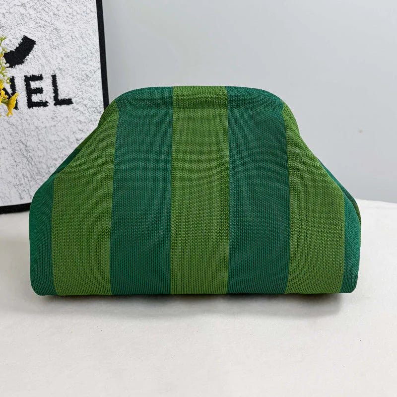 Women's Striped &amp; Diamond Dot Cloud Handbag – Lightweight Clip-Top Crossbody Bag for Everyday Style 👜
