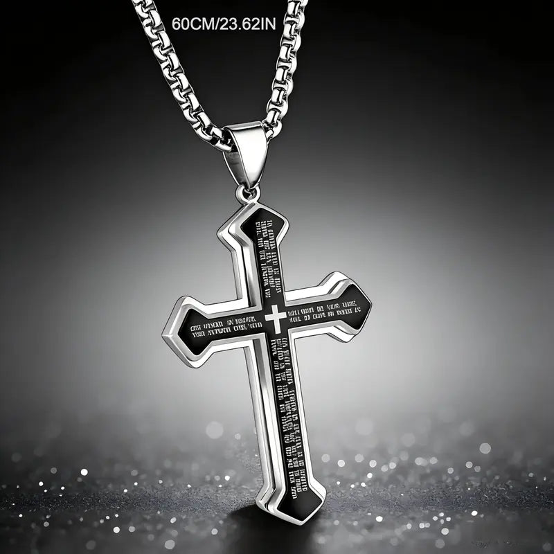 ✝️ Wear Your Faith, Not Just a Necklace – Engraved Bible Verse Cross in Stainless Steel