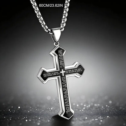 ✝️ Wear Your Faith, Not Just a Necklace – Engraved Bible Verse Cross in Stainless Steel