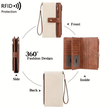Women's long wallet, stylish clutch, elegant solid color RFID blocking leather wallet👛