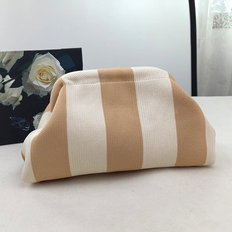 Women's Striped &amp; Diamond Dot Cloud Handbag – Lightweight Clip-Top Crossbody Bag for Everyday Style 👜
