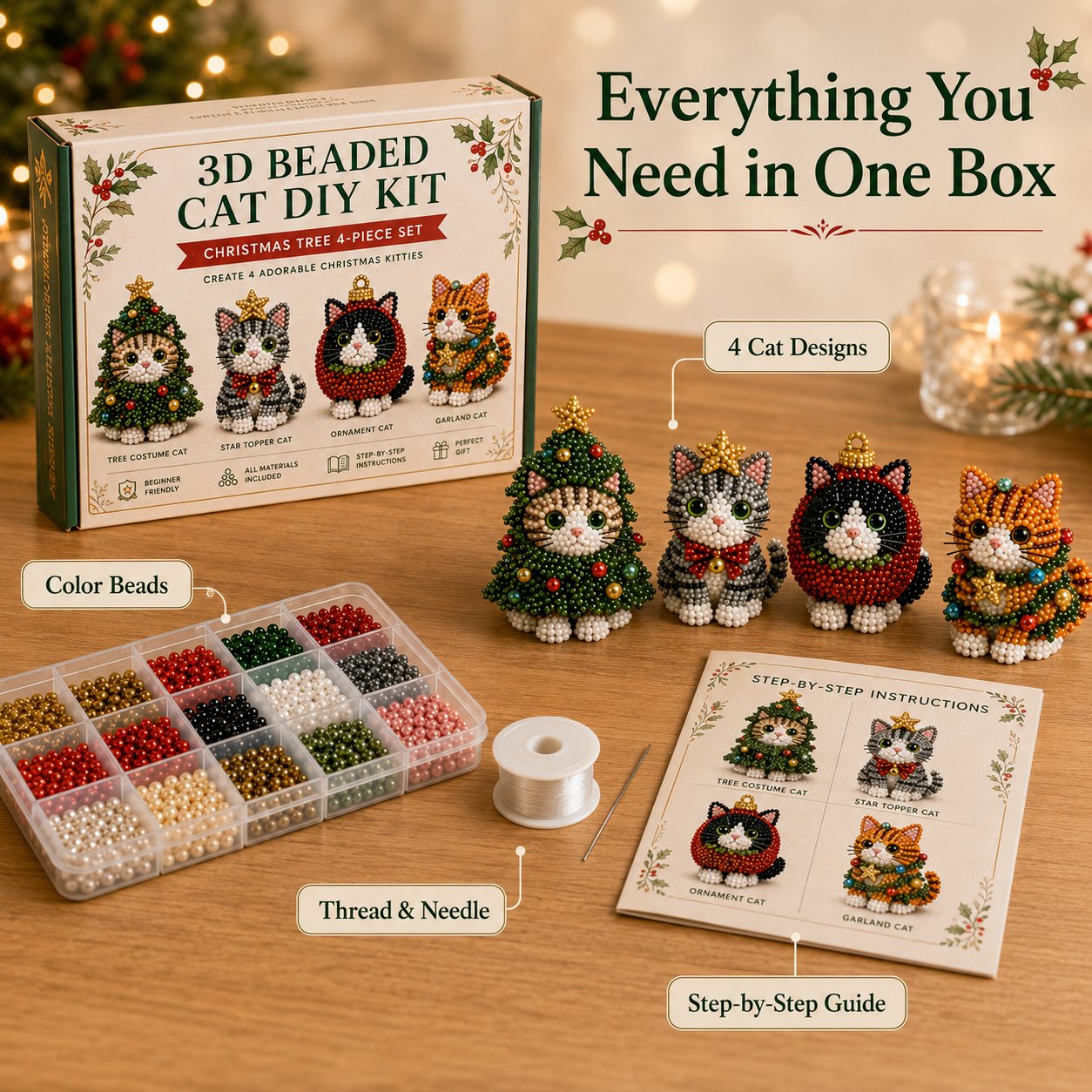 🔥🎁Create Your Own 3D Beaded Christmas Cats | Beginner-Friendly DIY Kit🎁
