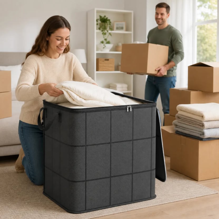 ⚡Hot Sales 49% OFF🔥-Spacious Moving Storage Bin – Zippered Organizer for Quilts, Bedding & Sweaters, Large Capacity Fabric Bag for Closet & Moving Day