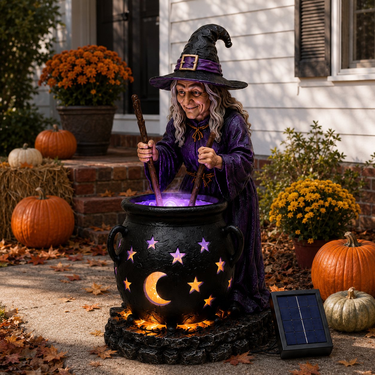 ☀️🔮Solar Witch & Glowing Cauldron Halloween Garden Light