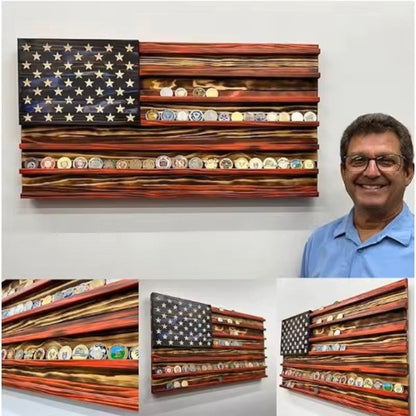 American Flag Challenge Coin Display Wood Coin Stand Rack