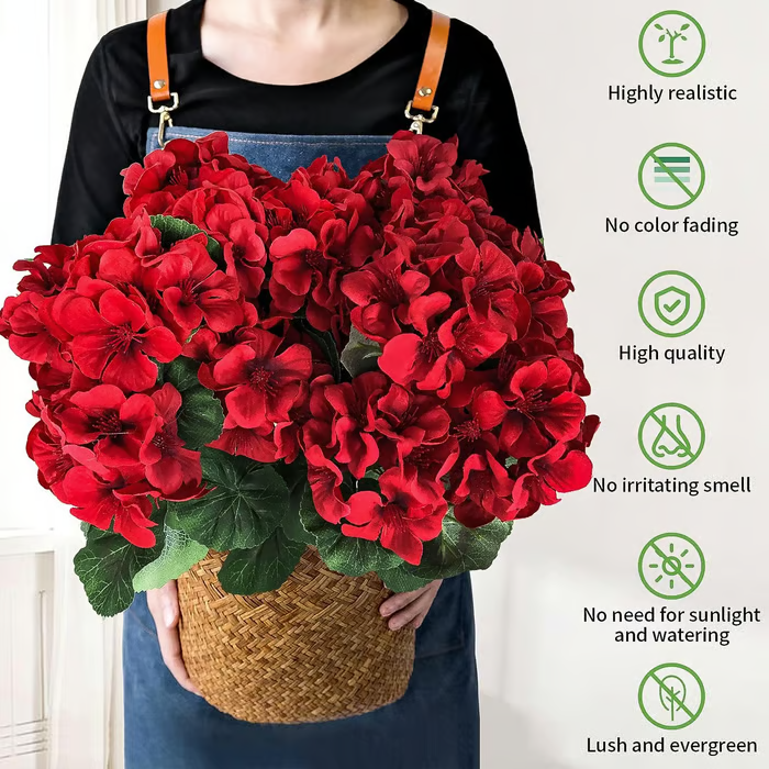🌸 LAST DAY 50%OFF🌸 Bundles Artificial Geranium Flowers For Outdoors Geranium Flowers Outdoor Artificial Flowers UV Resistant Garden Plants Faux Flowers For Home Kitchen Table Centerpieces Patio Decor