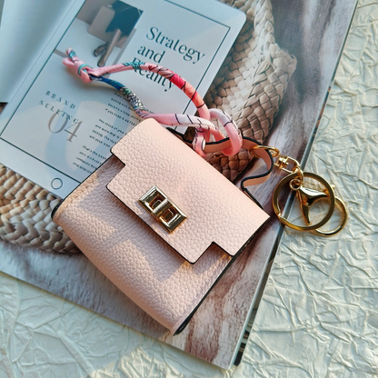 Mini Square Bag Pendant Keychain - High Quality Leather with Colorful Strap