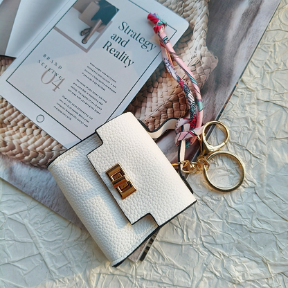 Mini Square Bag Pendant Keychain - High Quality Leather with Colorful Strap