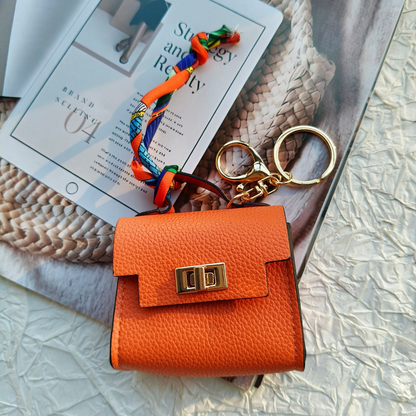 Mini Square Bag Pendant Keychain - High Quality Leather with Colorful Strap