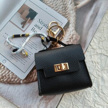Mini Square Bag Pendant Keychain - High Quality Leather with Colorful Strap