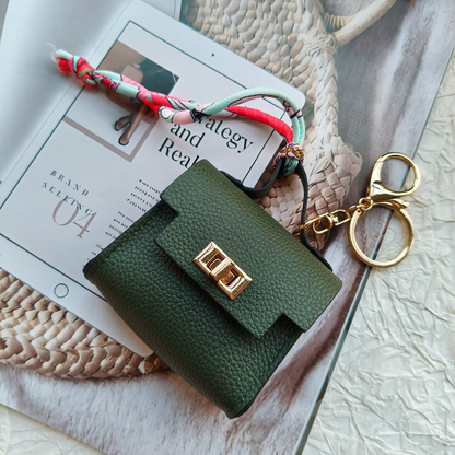 Mini Square Bag Pendant Keychain - High Quality Leather with Colorful Strap
