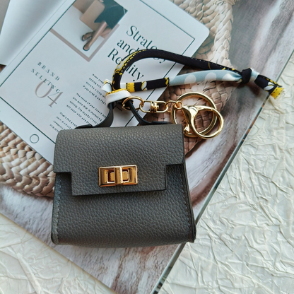 Mini Square Bag Pendant Keychain - High Quality Leather with Colorful Strap