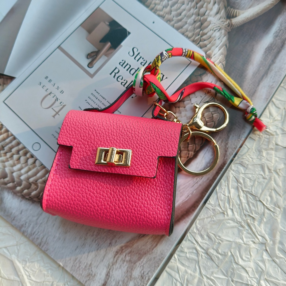 Mini Square Bag Pendant Keychain - High Quality Leather with Colorful Strap