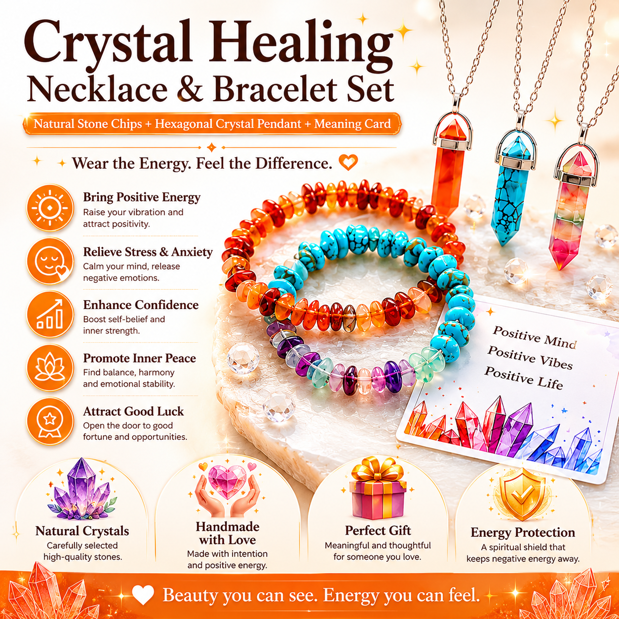 Crystal Healing Necklace & Bracelet Set