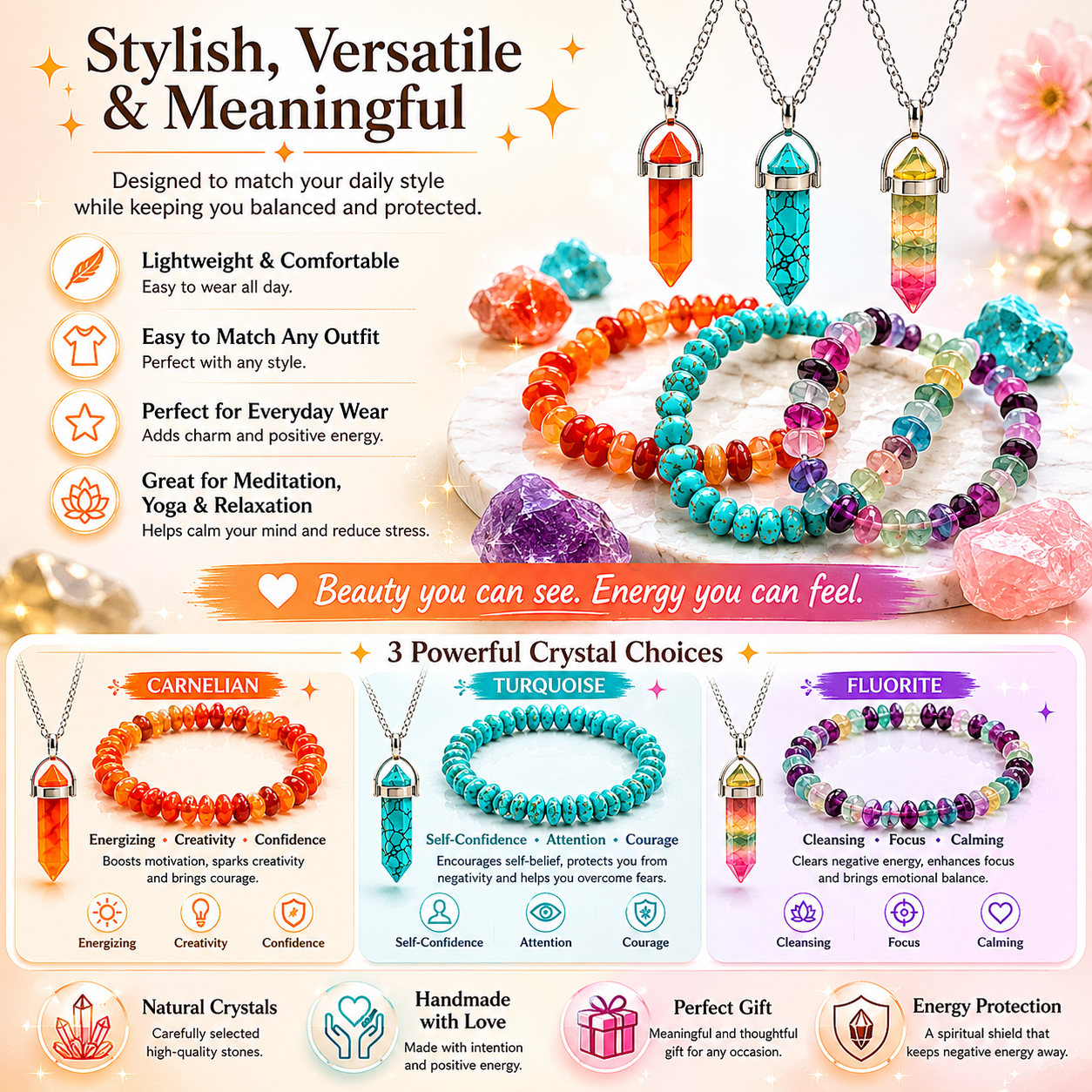 Crystal Healing Necklace & Bracelet Set