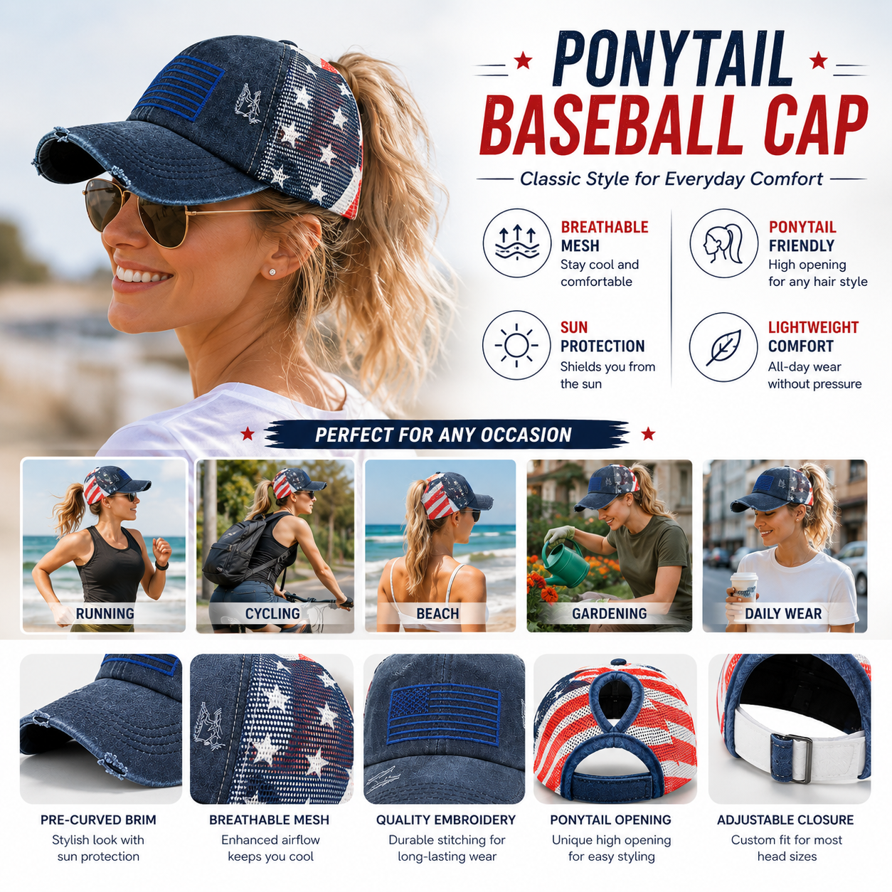 🔥Bold Freedom Ponytail Cap