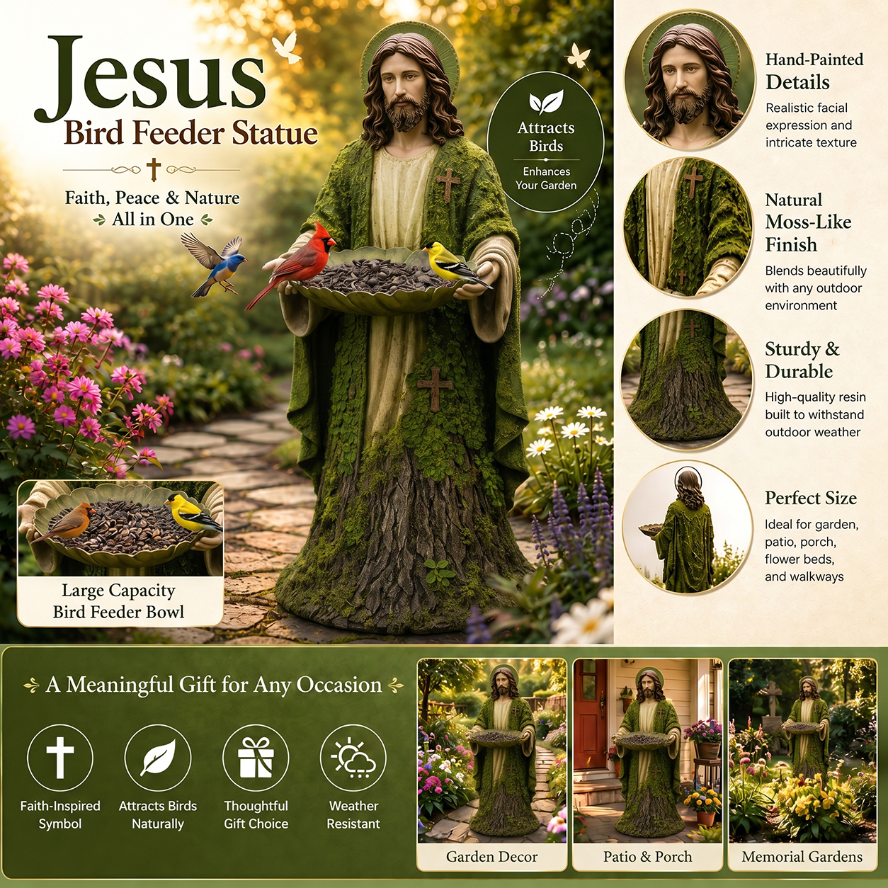 Jesus Bird Feeder Garden Statue-Bring Peace, Beauty & Life to Your Garden