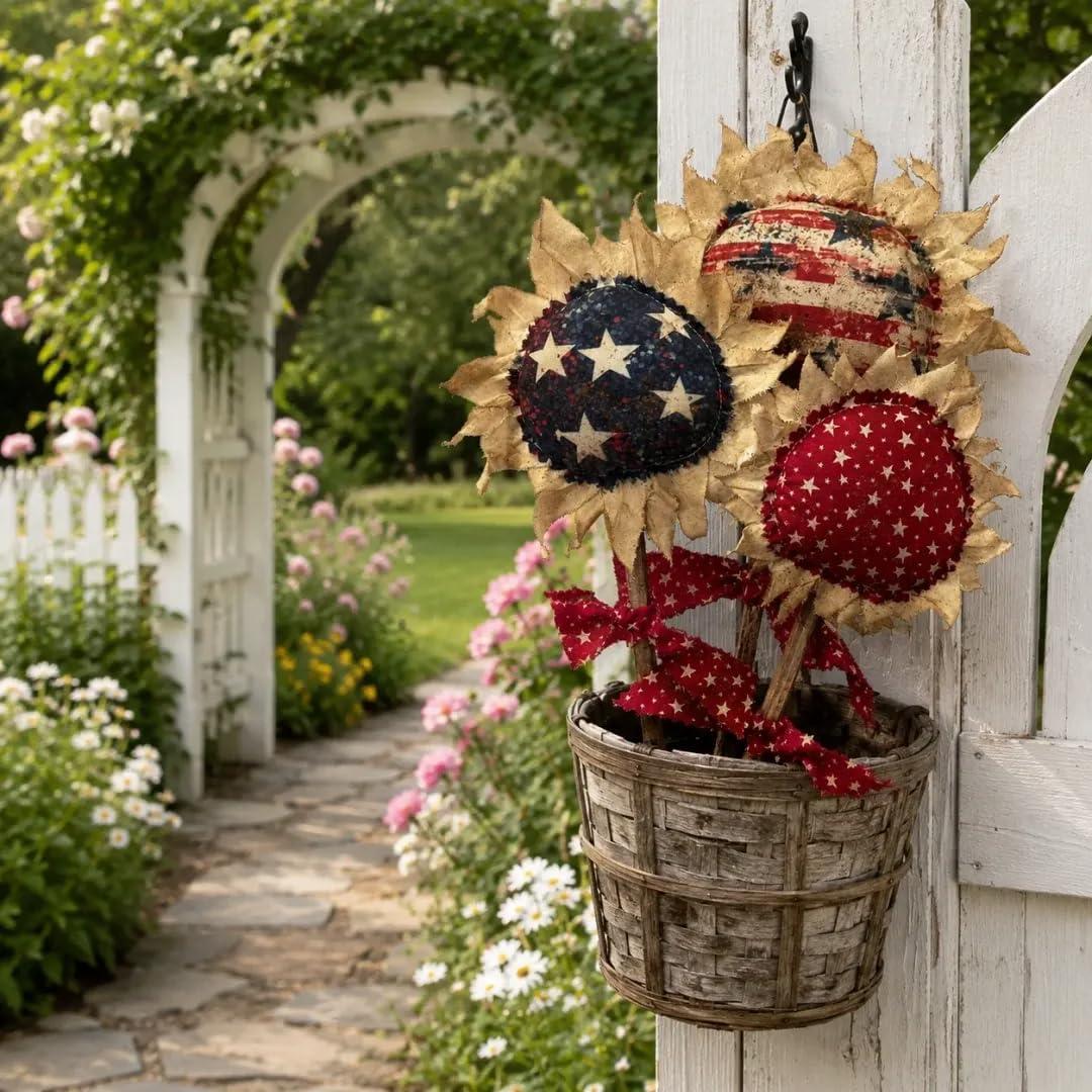 🌻Primitive Americana Flower Picks Set of 3🌻