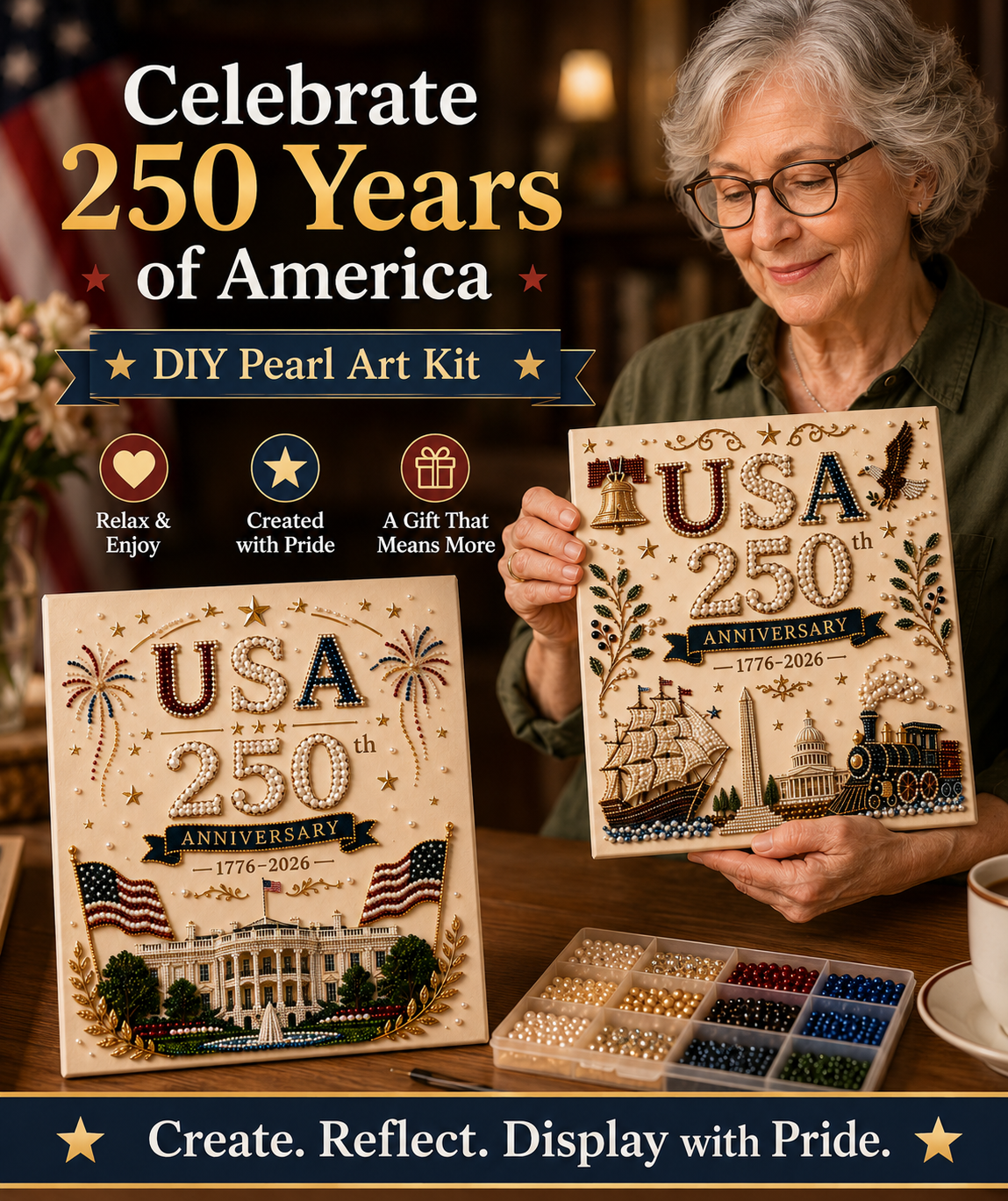 USA 250th Anniversary Beaded Floral Art Kit