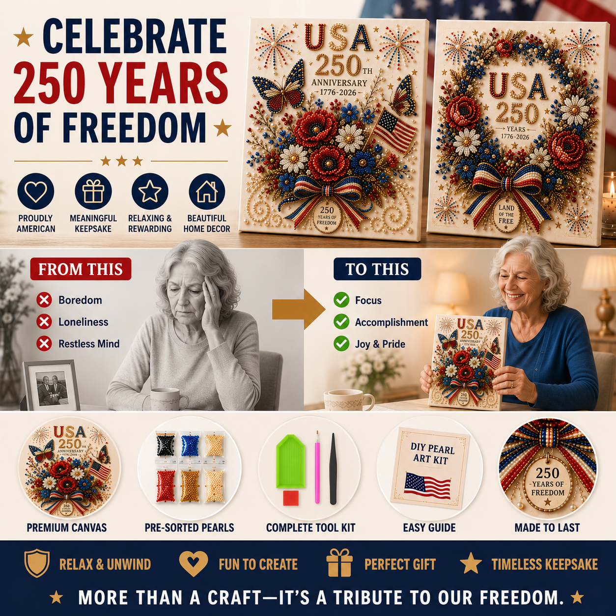 USA 250th Anniversary Beaded Floral Art Kit