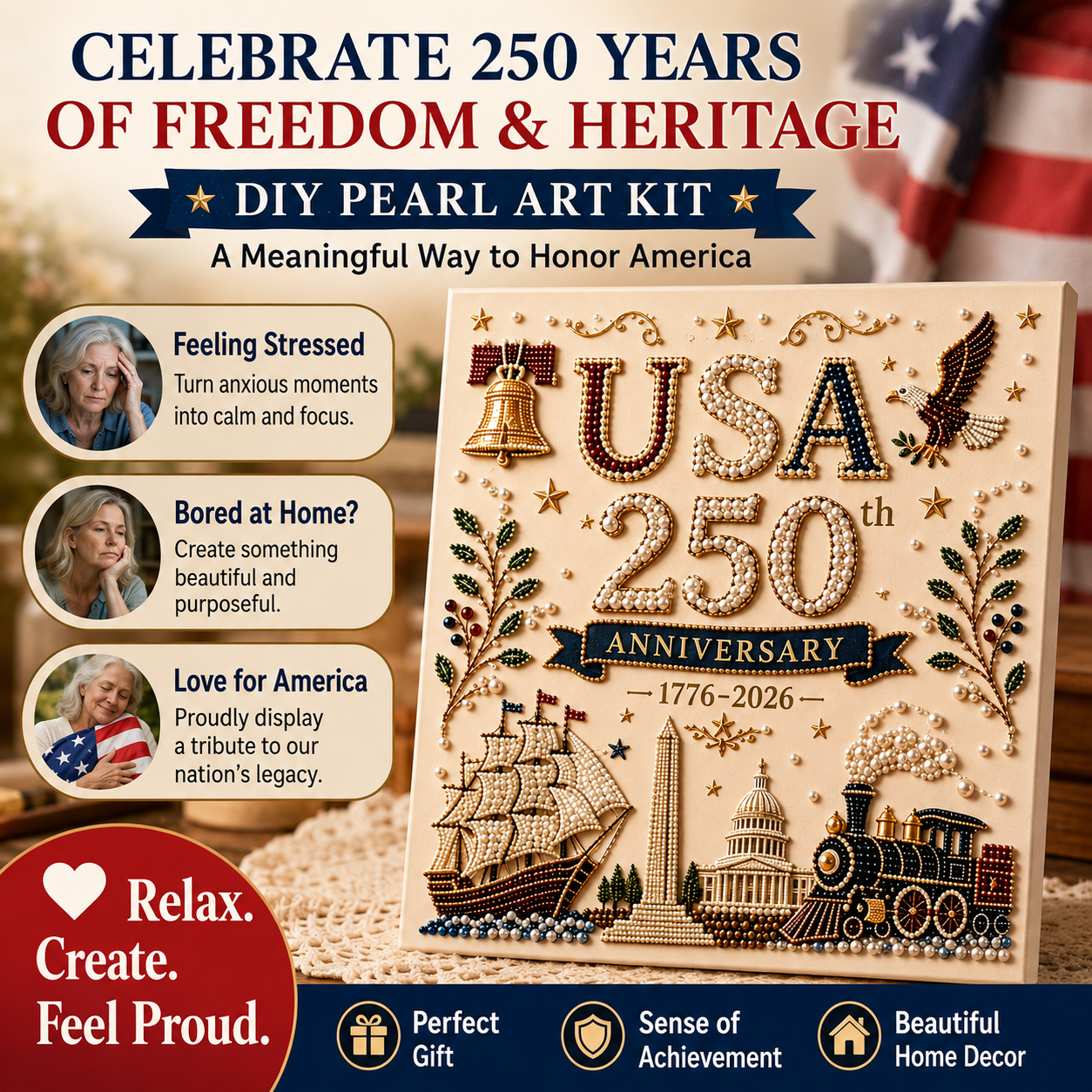 USA 250th Anniversary Beaded Floral Art Kit