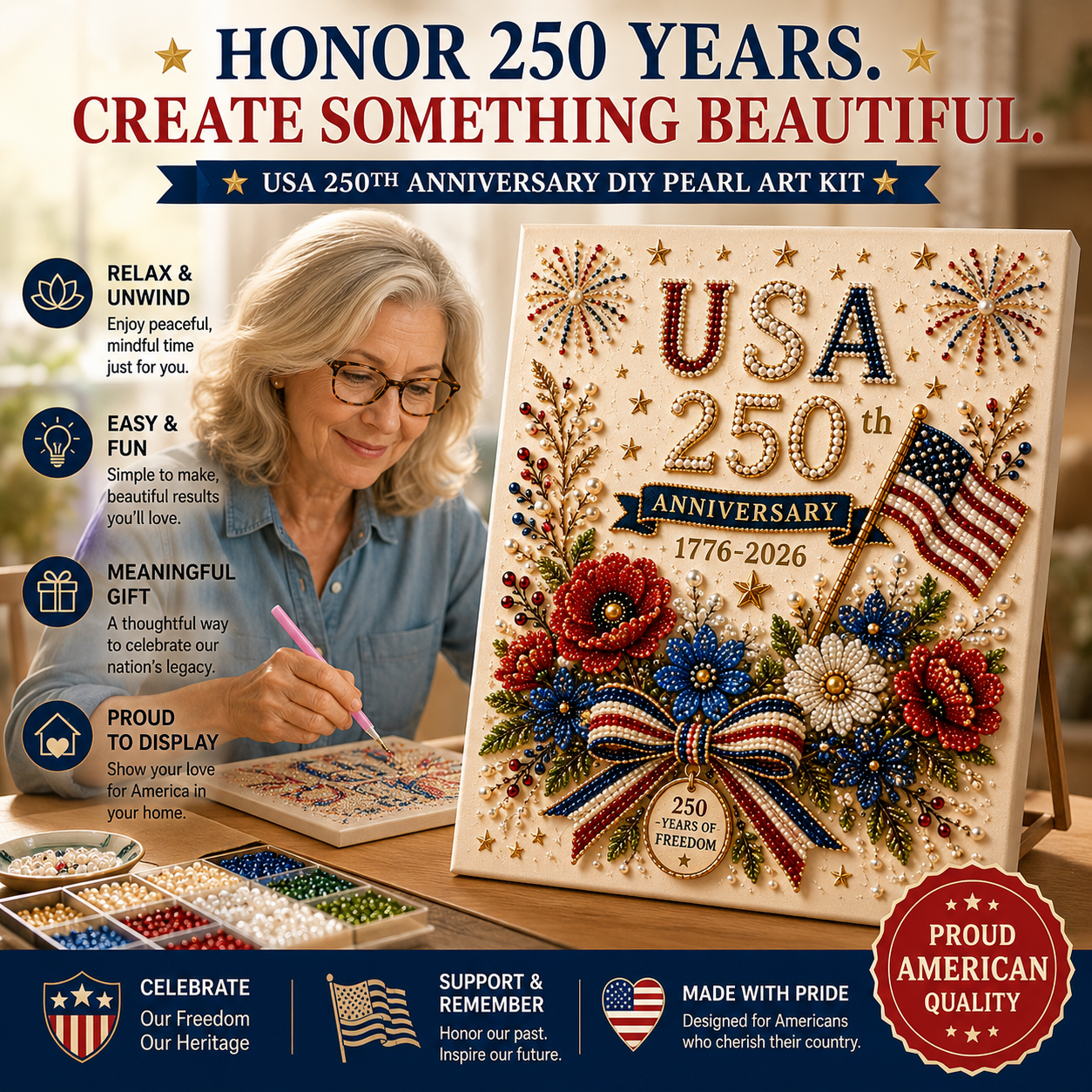 USA 250th Anniversary Beaded Floral Art Kit