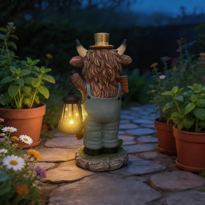 Handcrafted Highland Cow Solar Lantern Statue
