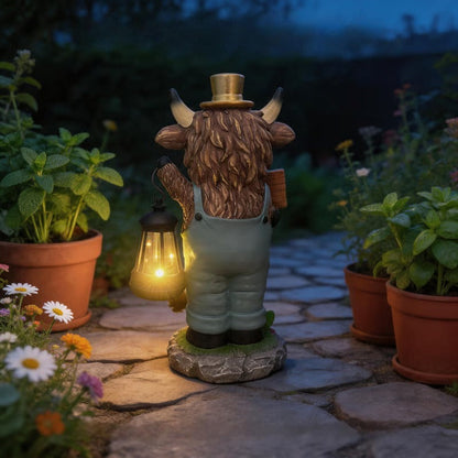 Handcrafted Highland Cow Solar Lantern Statue