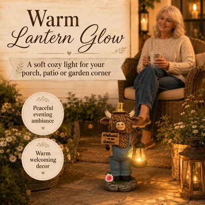 Handcrafted Highland Cow Solar Lantern Statue