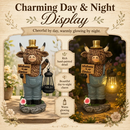 Handcrafted Highland Cow Solar Lantern Statue