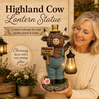 Handcrafted Highland Cow Solar Lantern Statue