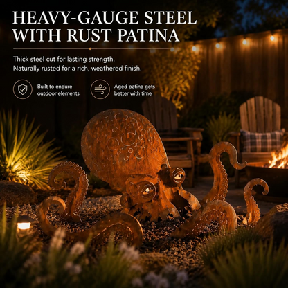 🐙Rust Patina Giant Squid Garden Sculpture🐙