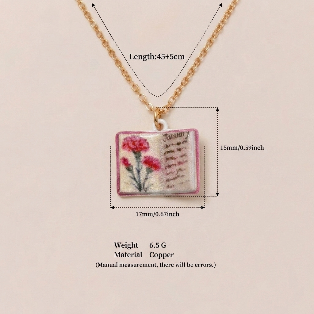 🌺Buddha Stones Copper Birth Flower Strengthen Book Design Balance Pendant Necklace🌼