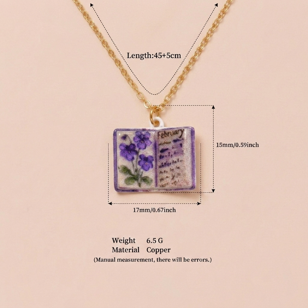 🌺Buddha Stones Copper Birth Flower Strengthen Book Design Balance Pendant Necklace🌼