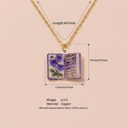 🌺Buddha Stones Copper Birth Flower Strengthen Book Design Balance Pendant Necklace🌼