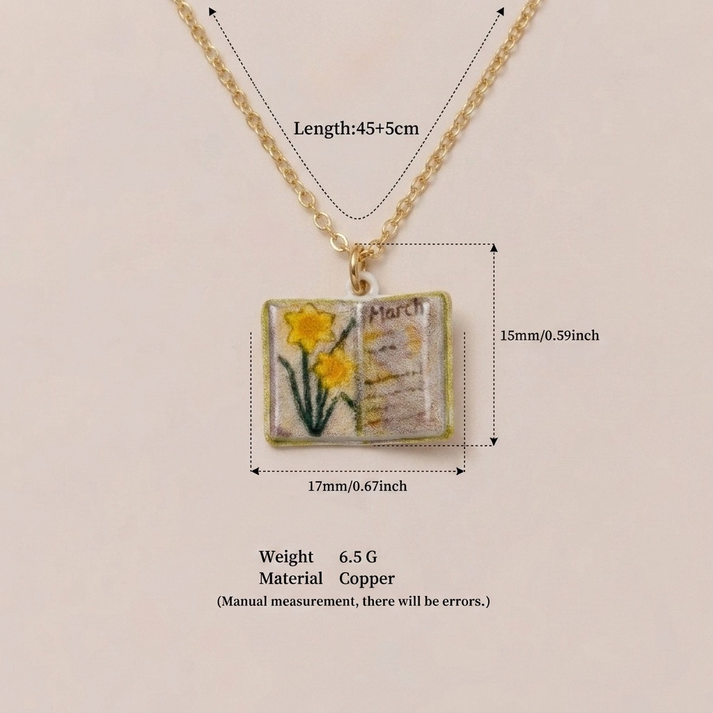 🌺Buddha Stones Copper Birth Flower Strengthen Book Design Balance Pendant Necklace🌼