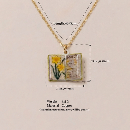🌺Buddha Stones Copper Birth Flower Strengthen Book Design Balance Pendant Necklace🌼