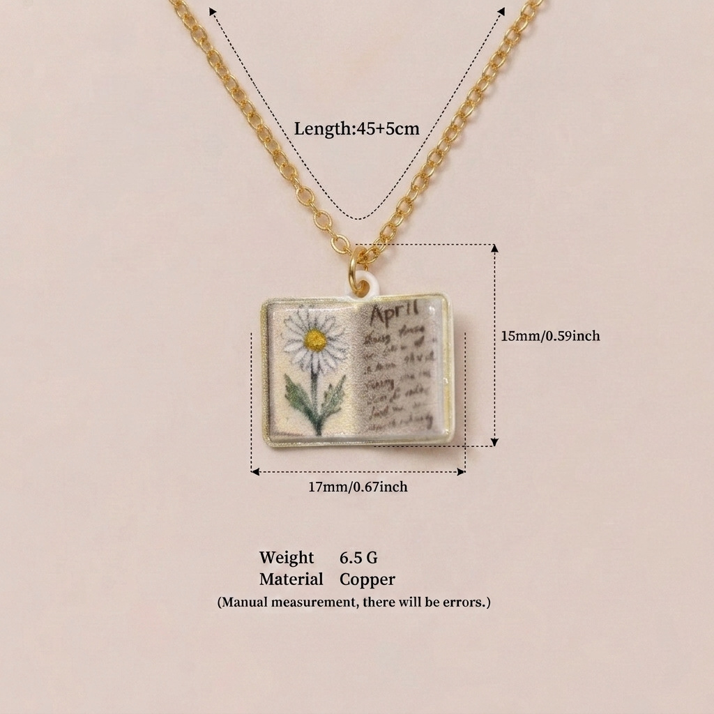 🌺Buddha Stones Copper Birth Flower Strengthen Book Design Balance Pendant Necklace🌼