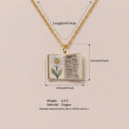 🌺Buddha Stones Copper Birth Flower Strengthen Book Design Balance Pendant Necklace🌼