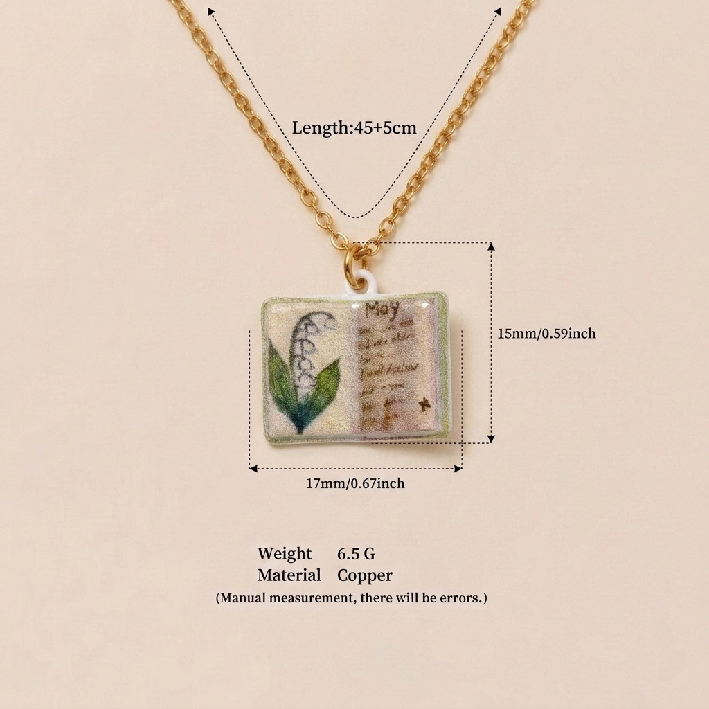 🌺Buddha Stones Copper Birth Flower Strengthen Book Design Balance Pendant Necklace🌼