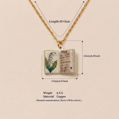 🌺Buddha Stones Copper Birth Flower Strengthen Book Design Balance Pendant Necklace🌼