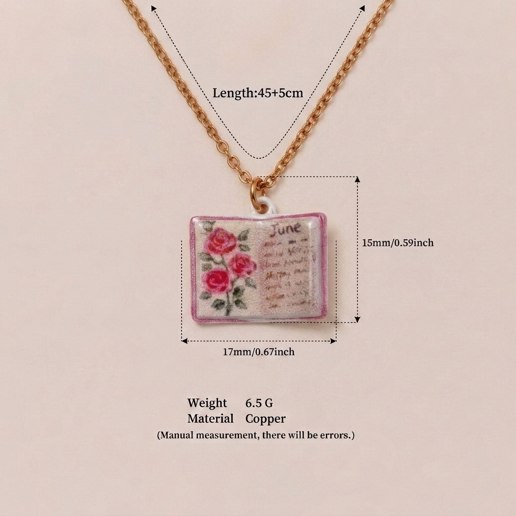 🌺Buddha Stones Copper Birth Flower Strengthen Book Design Balance Pendant Necklace🌼