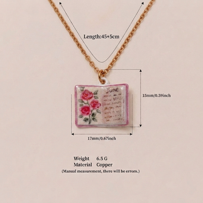 🌺Buddha Stones Copper Birth Flower Strengthen Book Design Balance Pendant Necklace🌼