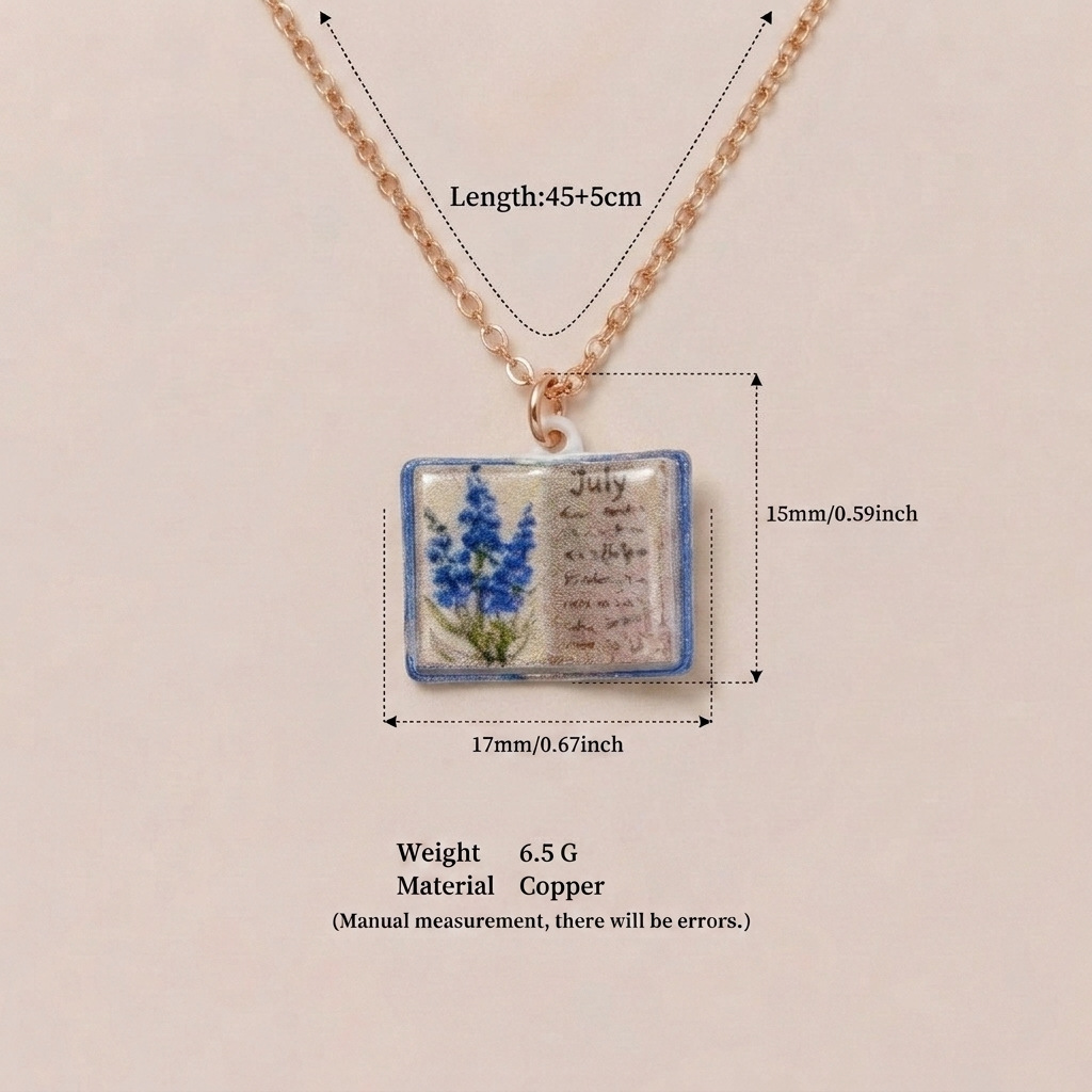 🌺Buddha Stones Copper Birth Flower Strengthen Book Design Balance Pendant Necklace🌼
