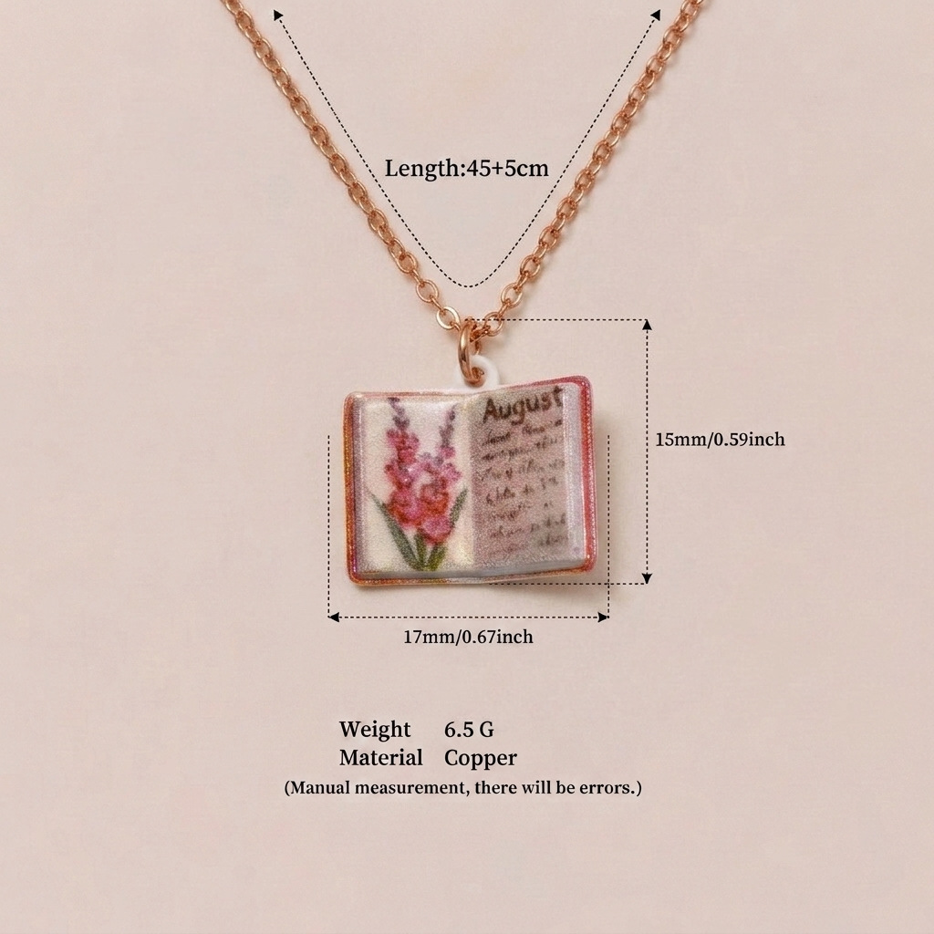 🌺Buddha Stones Copper Birth Flower Strengthen Book Design Balance Pendant Necklace🌼